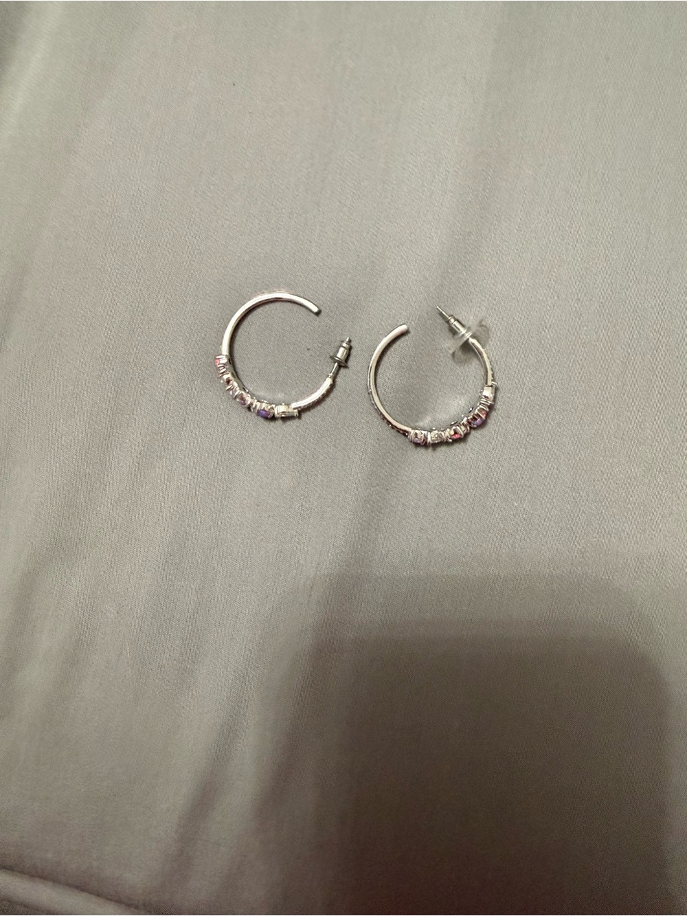 Silver Hoop Earrings with Pink and Purple Stones - Women Jewelry